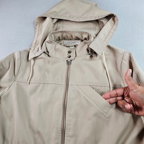 Women's Beige Hooded Jacket Lightweight Casual Outdoor Zip Up Coat - Picture 4 of 13